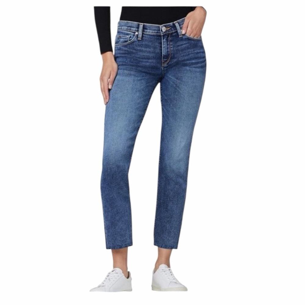 Hudson Nico Straight dark wash blue faded mid-rise ankle jeans 33